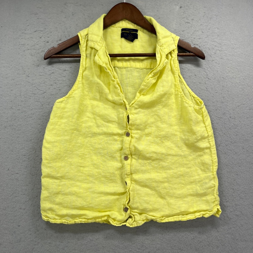 Rachel Rachel Roy Linen Tank Top Women M Yellow Sleeveless Button Up Coastal